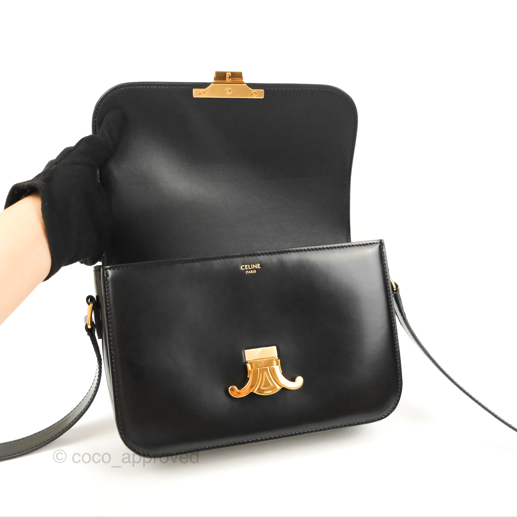 Shiny Calfskin Triomphe Shoulder Bag Black – Trends Luxe