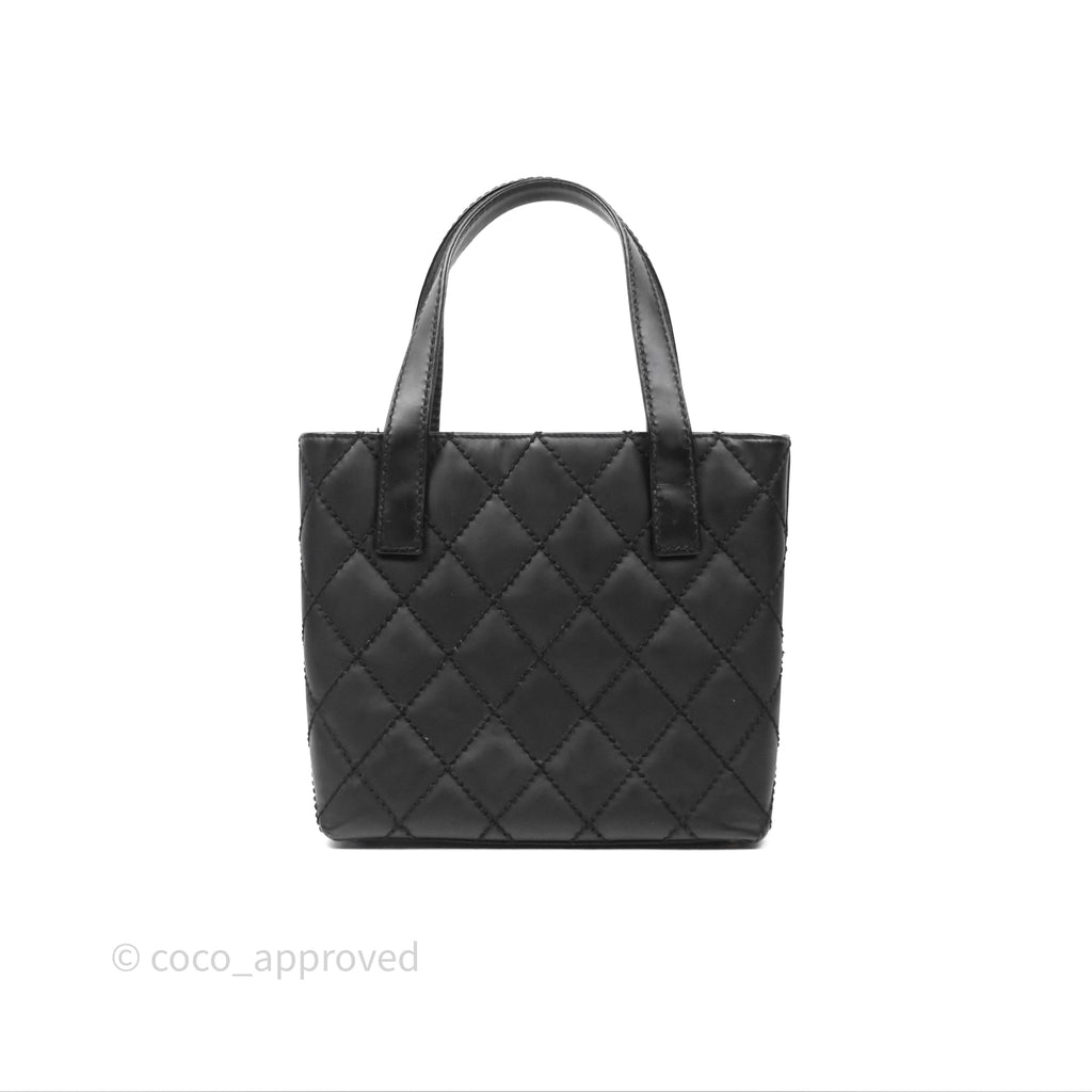 Chanel Vintage Quilted CC Tote Bag Matte Black Calfskin Gold Hardware