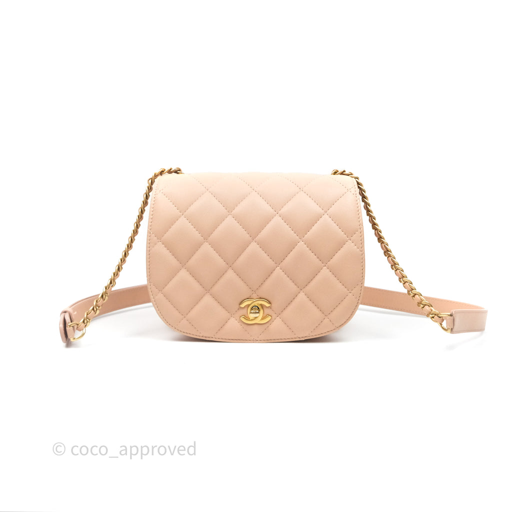 Chanel Messenger Bag Beige Pink Calfskin Aged Gold Hardware