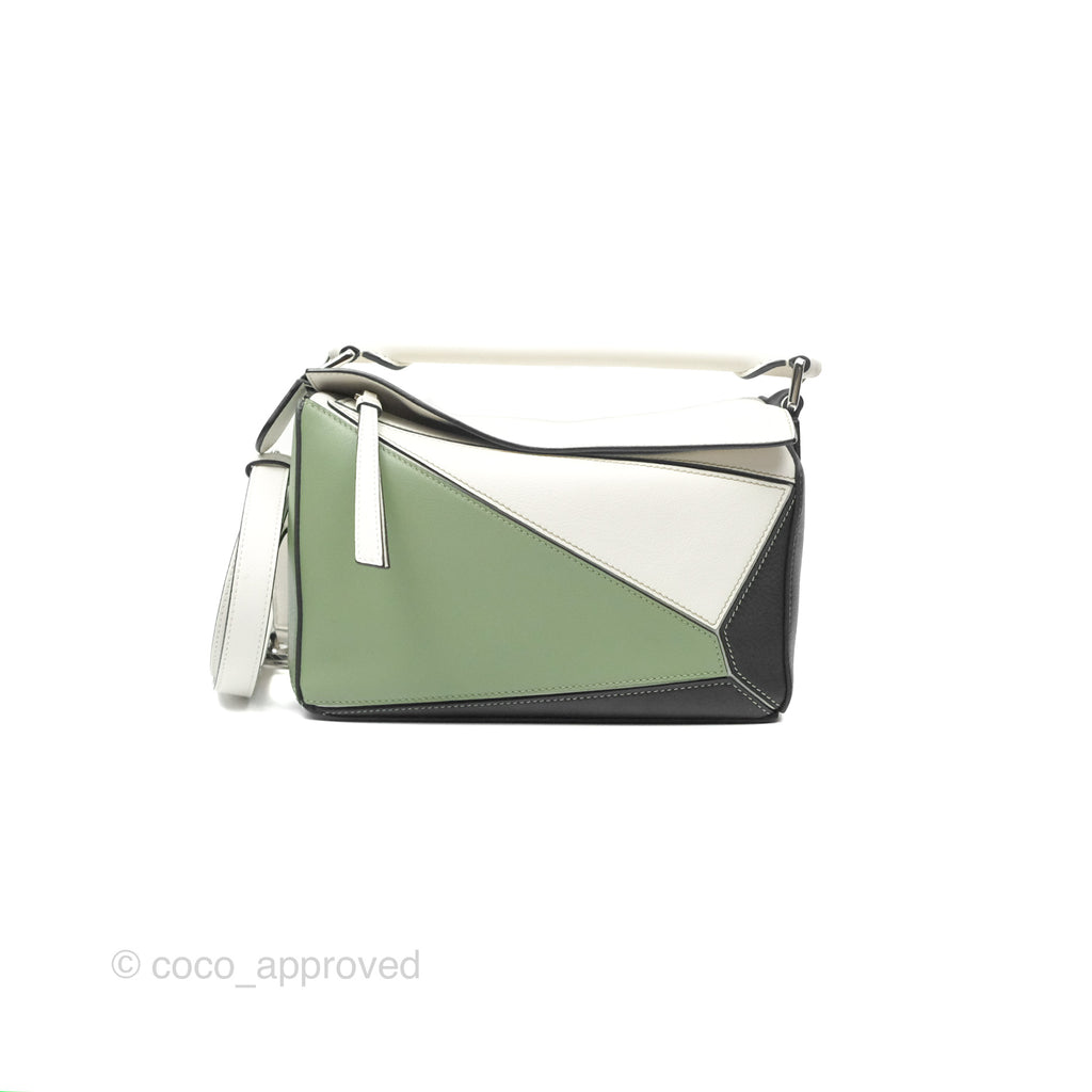 Loewe Small Puzzle Bag Soft White/ Rosemary Calfskin Silver Hardware