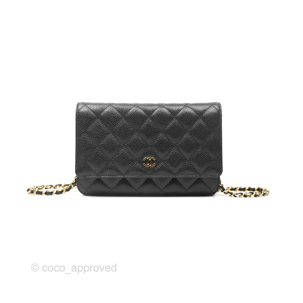 Chanel Classic Wallet On Chain WOC Quilted Black Caviar Gold Hardware