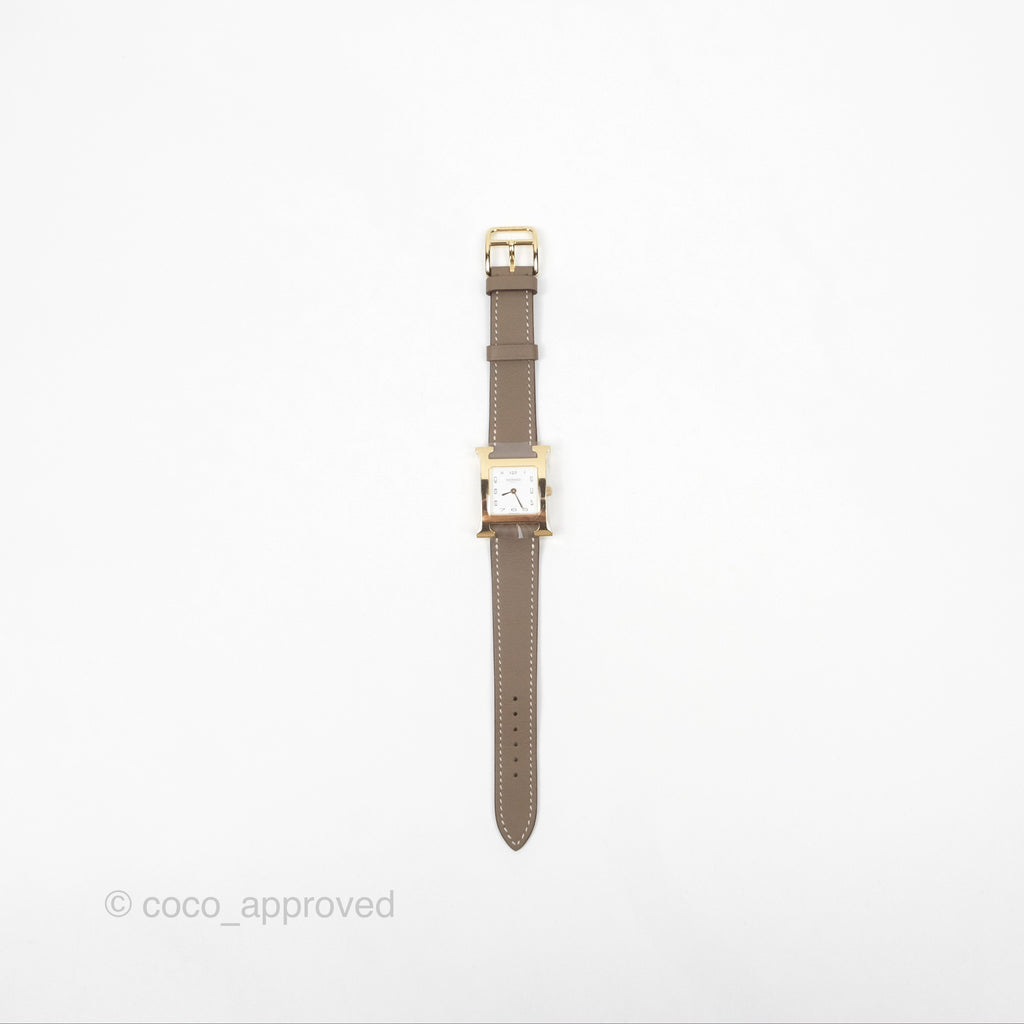 Hermes Heure H Watch Small Swift Etoupe Gold Hardware