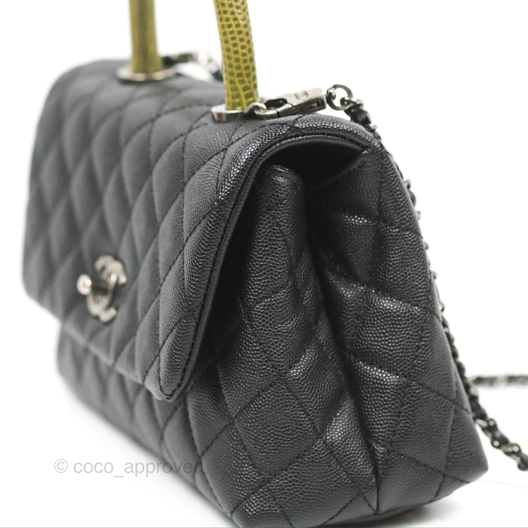 Chanel Small Coco Handle Quilted Black Caviar Ruthenium Hardware Olive –  Coco Approved Studio