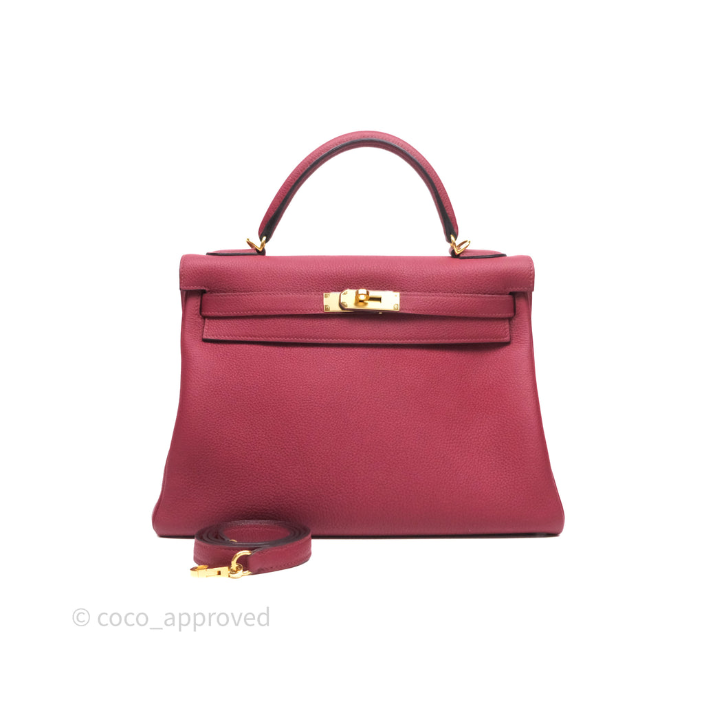 Hermès Kelly 32 Retourne Rouge Grenat K1 Togo Gold Hardware