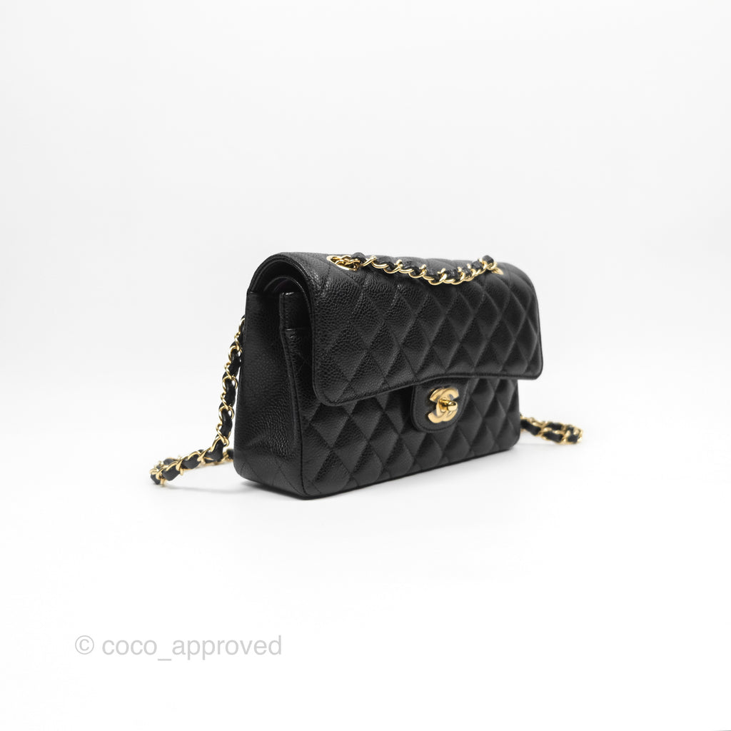 Chanel Small Classic Quilted Flap Black Caviar Gold Hardware