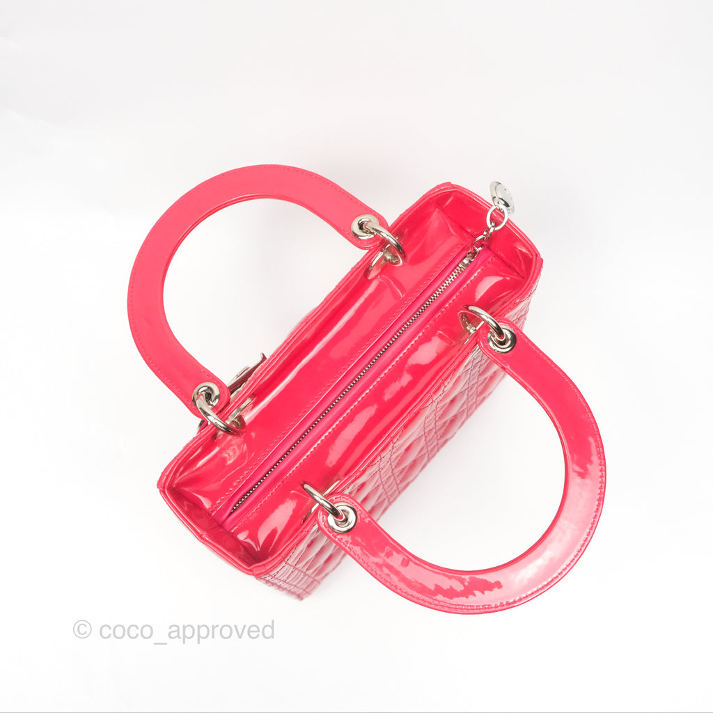 Christian Dior Medium Lady Dior Red Patent Silver Hardware