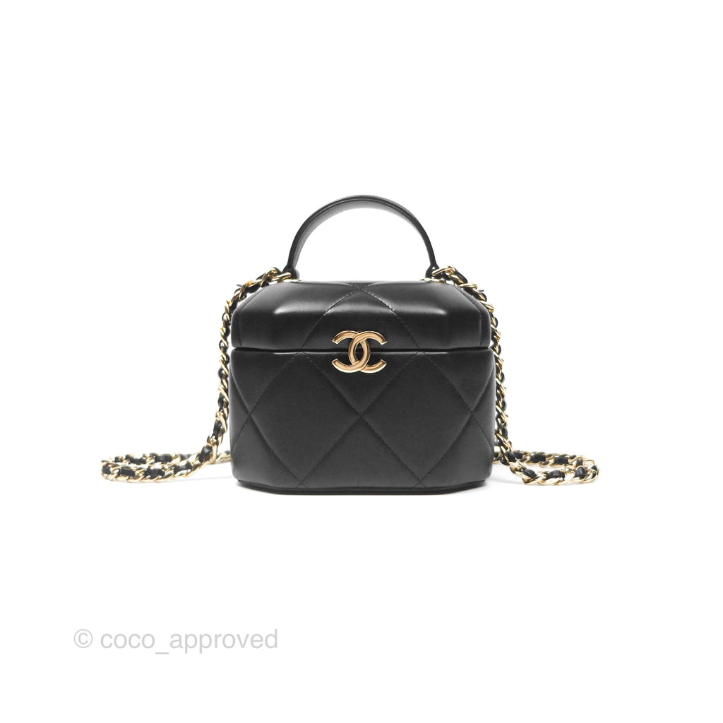 Chanel Small Hexagon Vanity Case Black Lambskin Gold Hardware