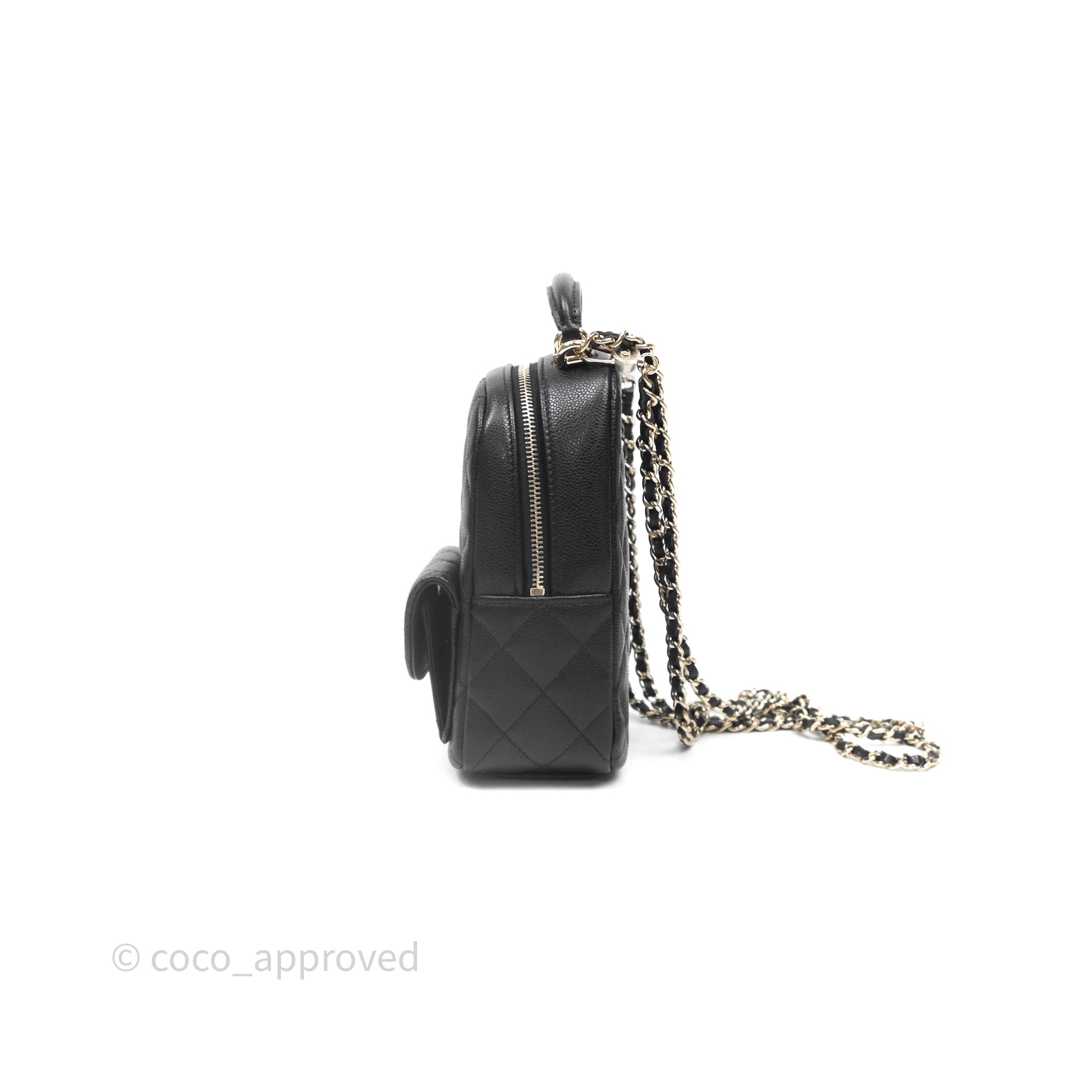 Chanel Classic Mini Backpack Black Caviar Light Gold Hardware – Coco Approved Studio
