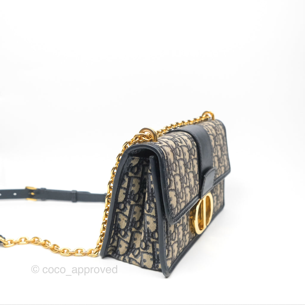 Christian Dior 30 Montaigne with Chain Blue Dior Oblique Jacquard