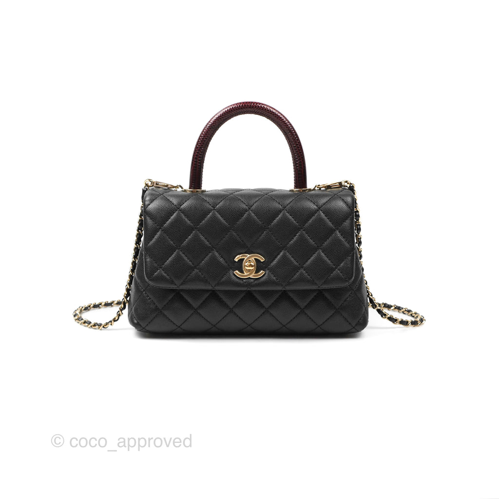 Chanel Small Coco Handle Black Caviar Gold Hardware Lizard Handle