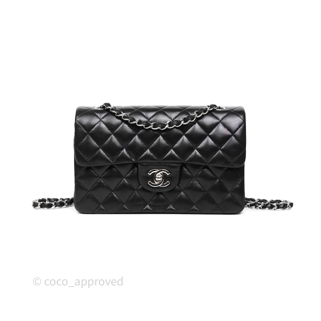 Chanel Small Classic Flap Quilted Black Lambskin Silver Hardware