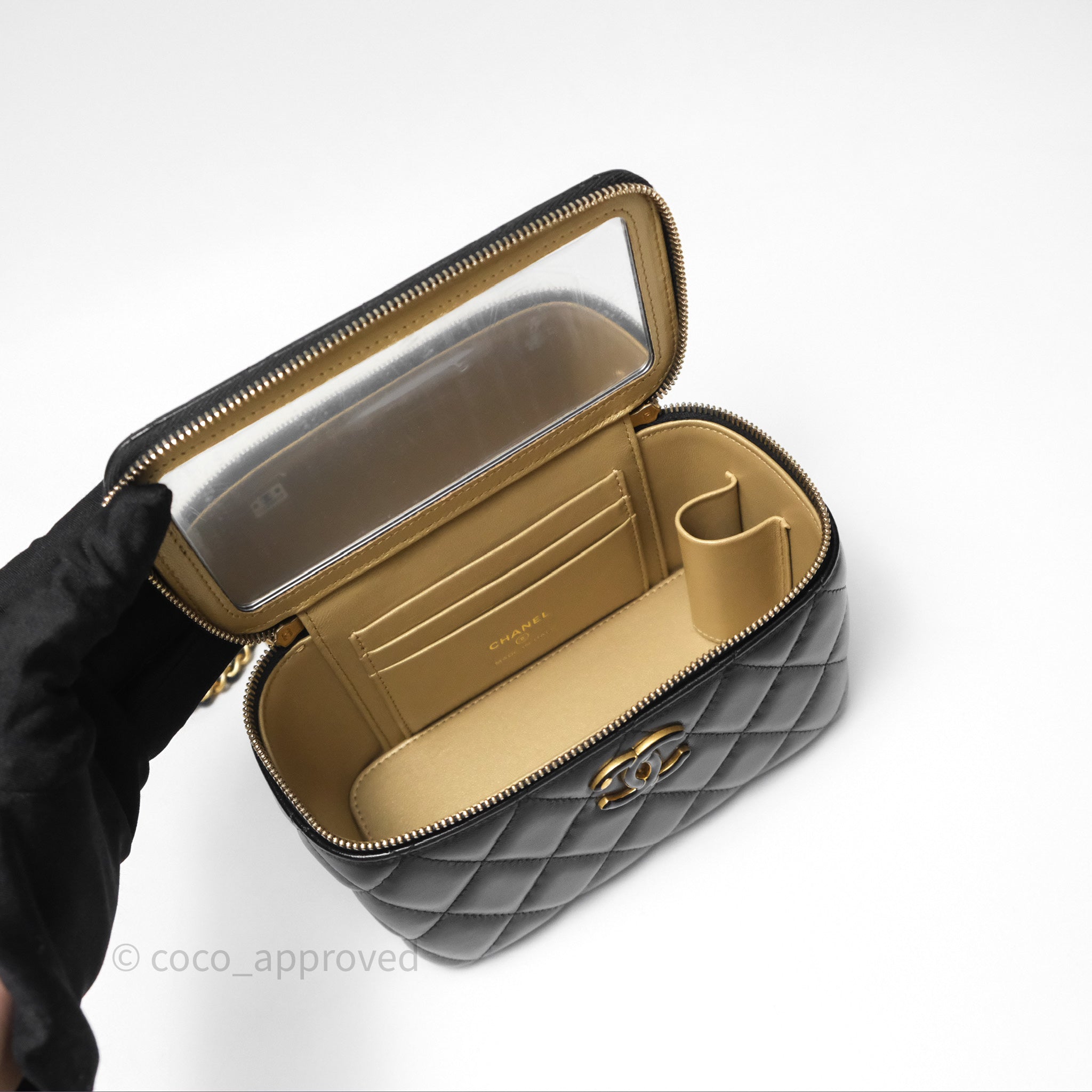 Chanel Vanity with Enamel CC Adjustable Chain Black Lambskin Aged