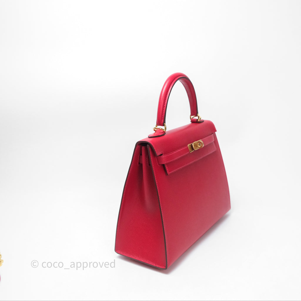 Hermès Sellier Kelly 25 Rouge Casaque Q5 Epsom Gold Hardware