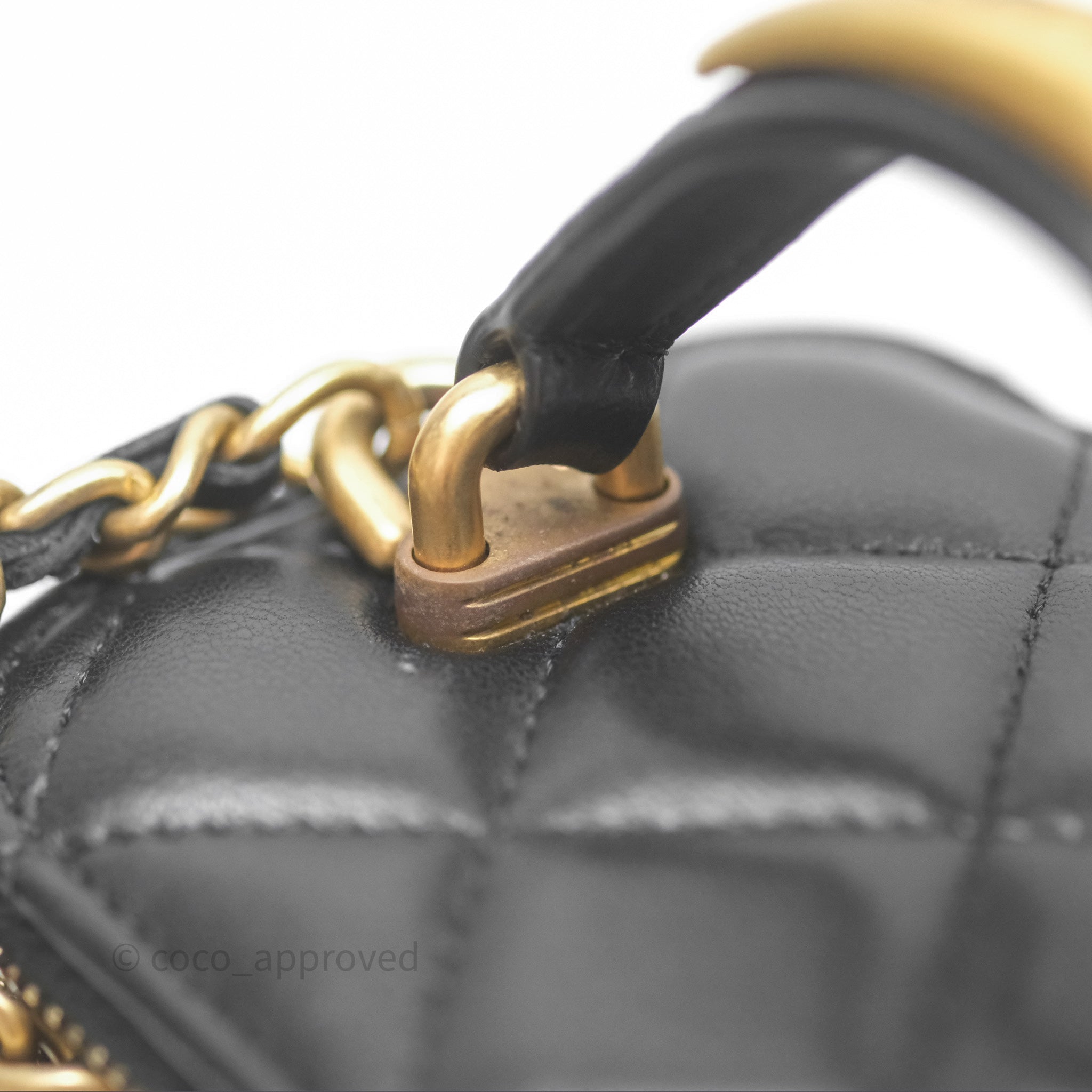 Chanel Mini Metal Top Handle Vanity With Chain Black Lambskin Aged