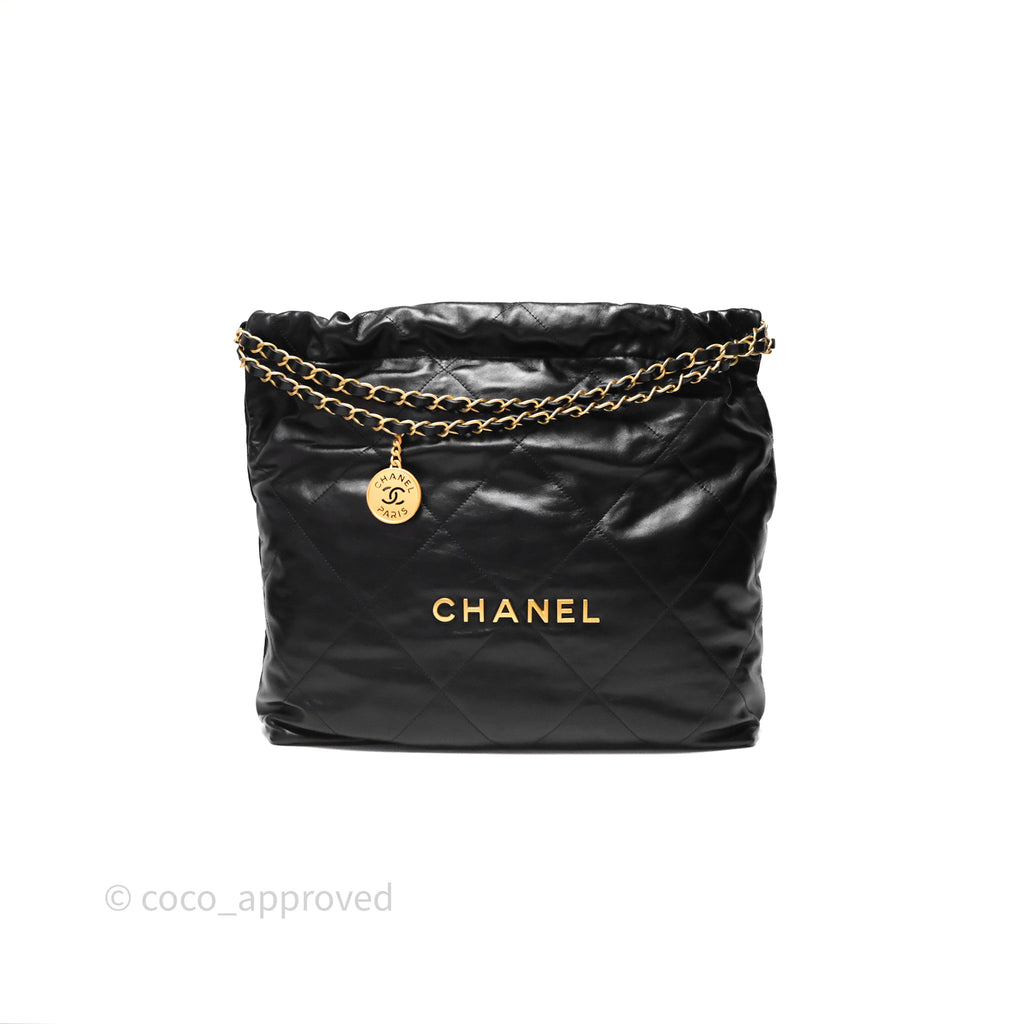 Chanel 22 Bag Medium Black Crumpled Calfskin Aged Gold Hardware