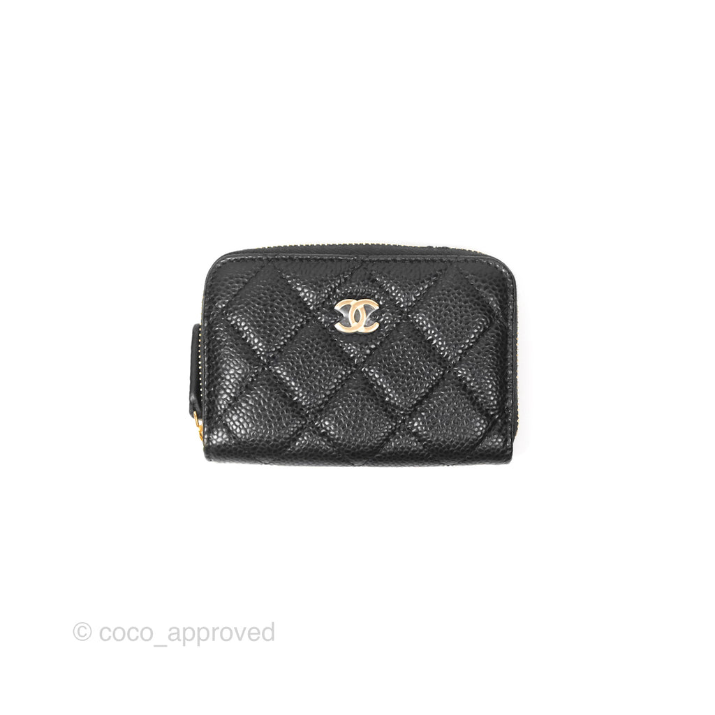 Chanel Quilted Zip Card Holder Black Caviar Gold Hardware