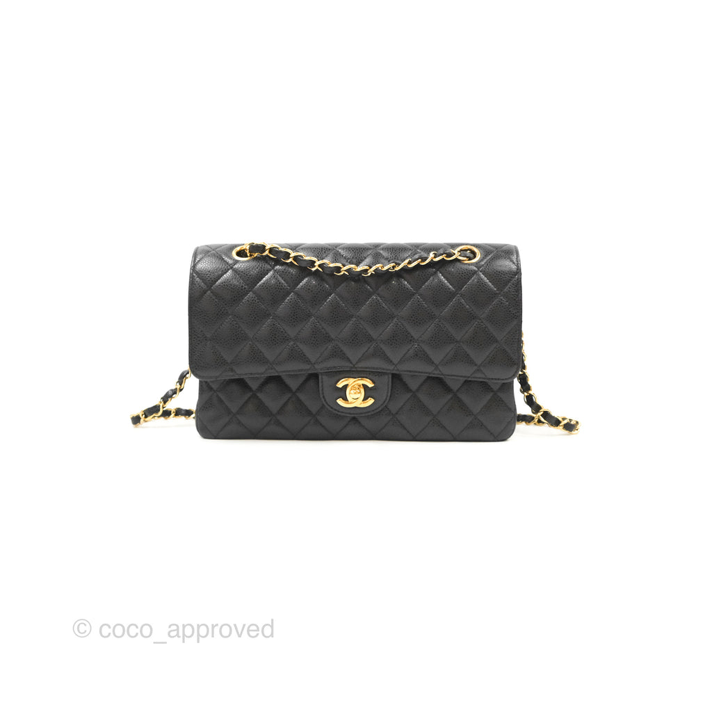 Chanel Classic M/L Medium Flap Quilted Black Caviar Gold Hardware