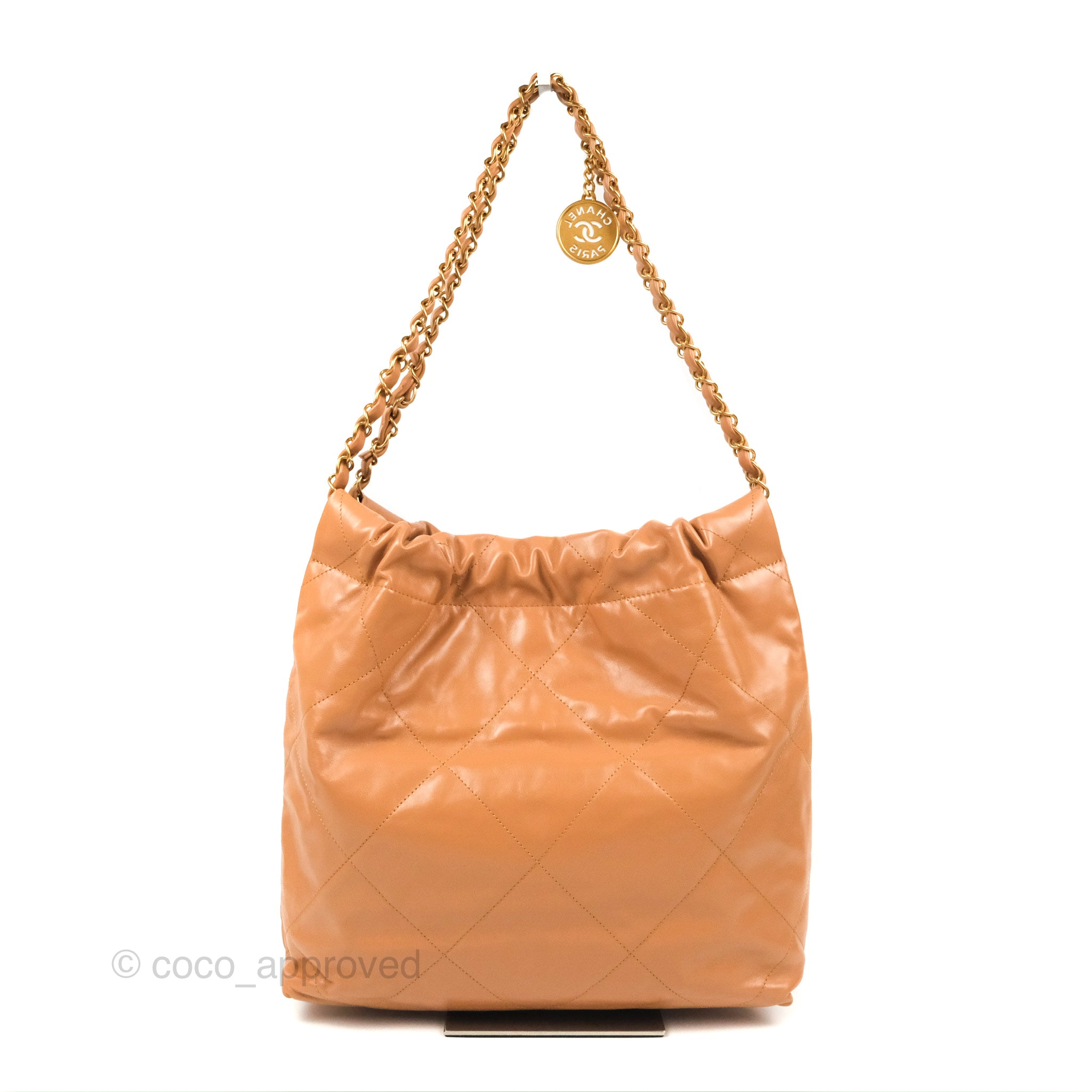 Chanel 22 Small Caramel Beige Shiny Calfskin Aged Gold Hardware – Coco  Approved Studio