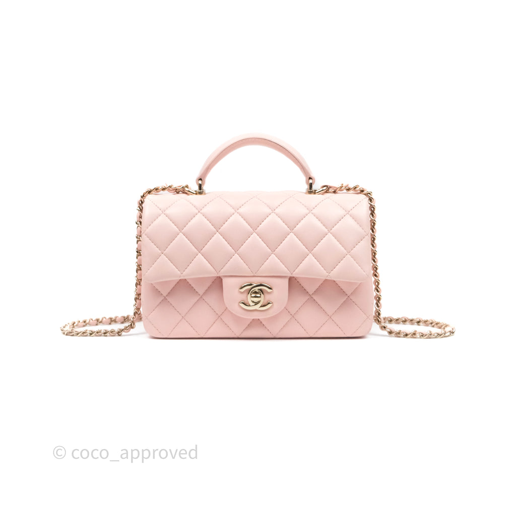 Chanel Top Handle Mini Rectangular Flap Pink Lambskin Gold Hardware