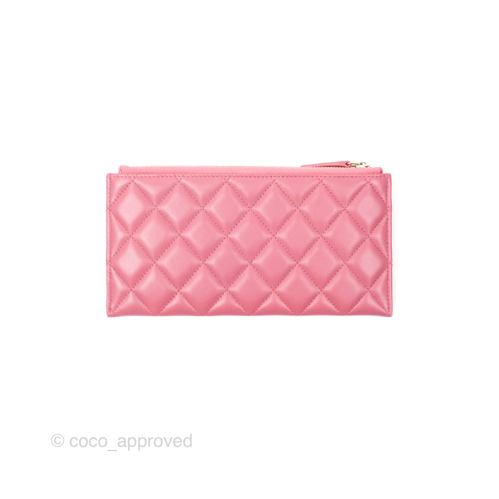 Chanel Boy Long Pouch Wallet Dusty Pink Lambskin Aged Gold Hardware