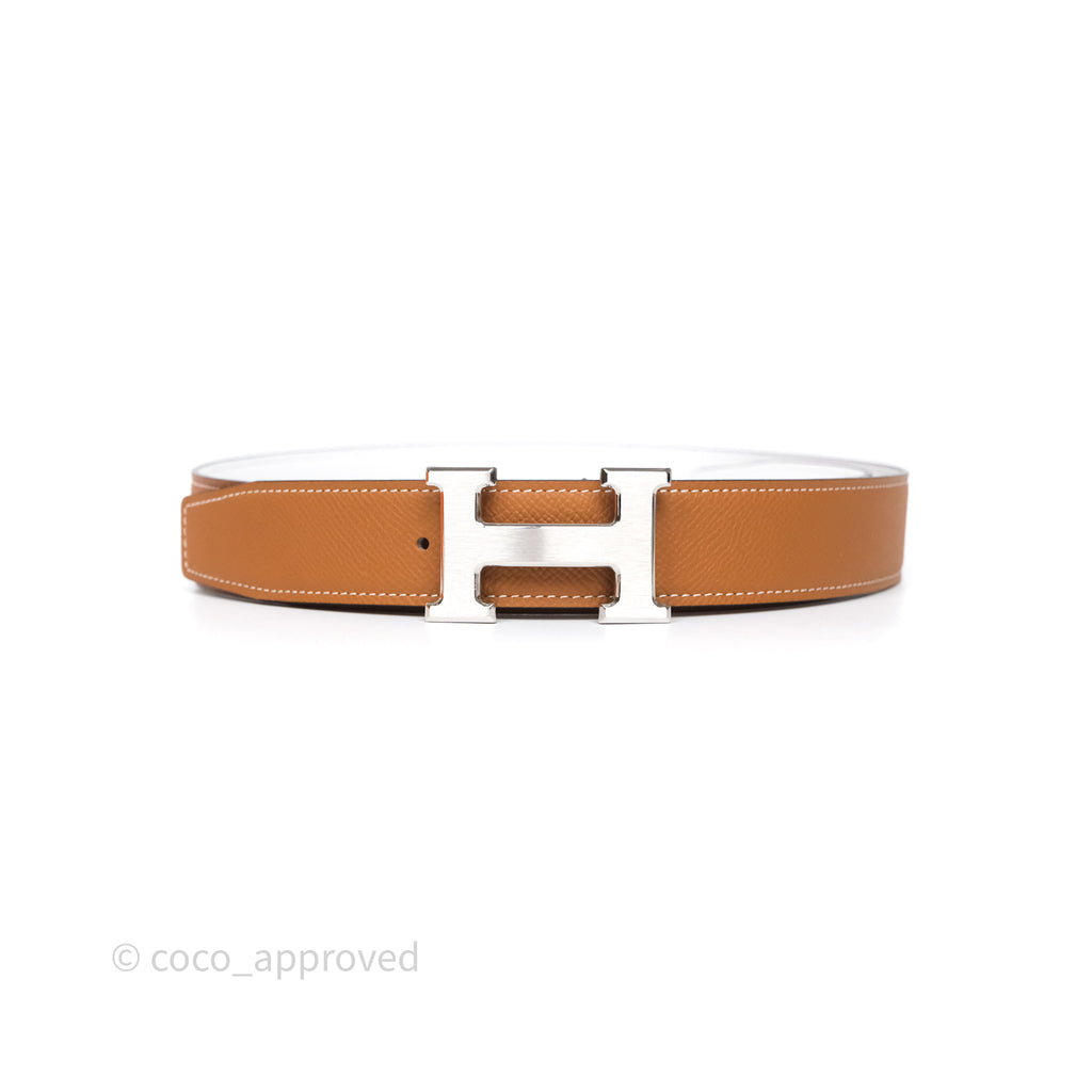 Hermès H Belt Buckle & Reversible Strap Gold White Blanc Brushed Palladium Hardware