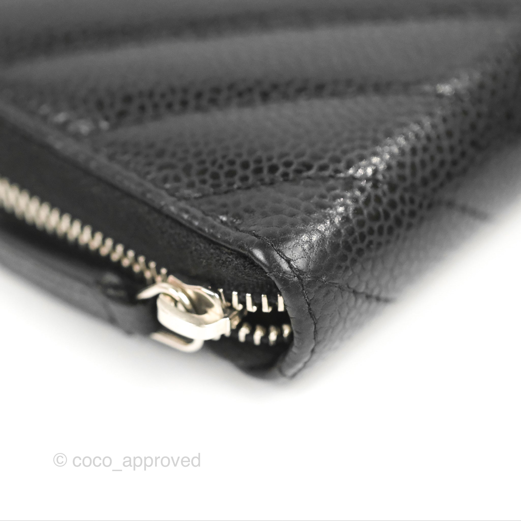 Black Quilted Caviar Zip Around Wallet