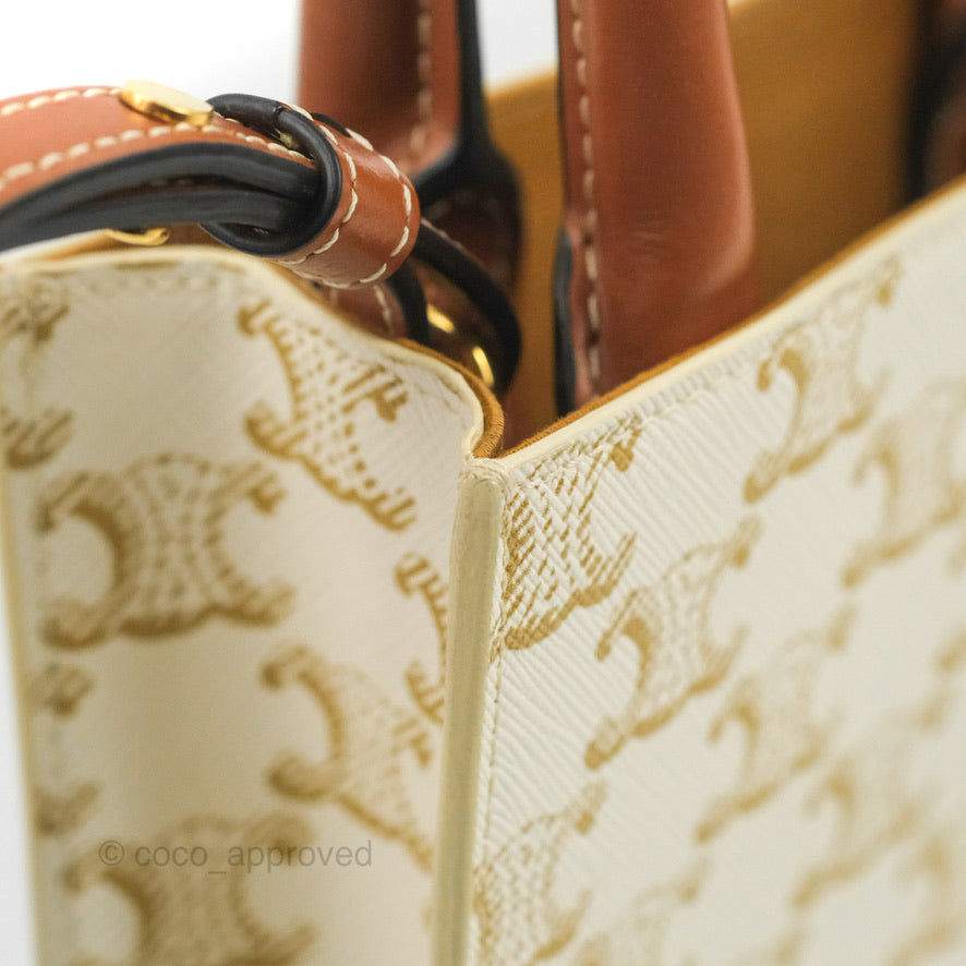 MINI VERTICAL CABAS IN TRIOMPHE CANVAS AND CALFSKIN WITH CELINE PRINT -  WHITE