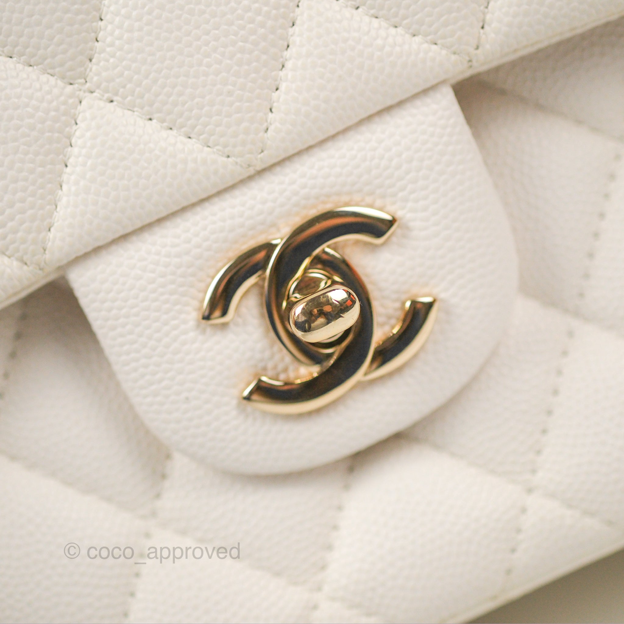 Chanel Cream White Quilted Caviar Small Classic Double Flap Gold