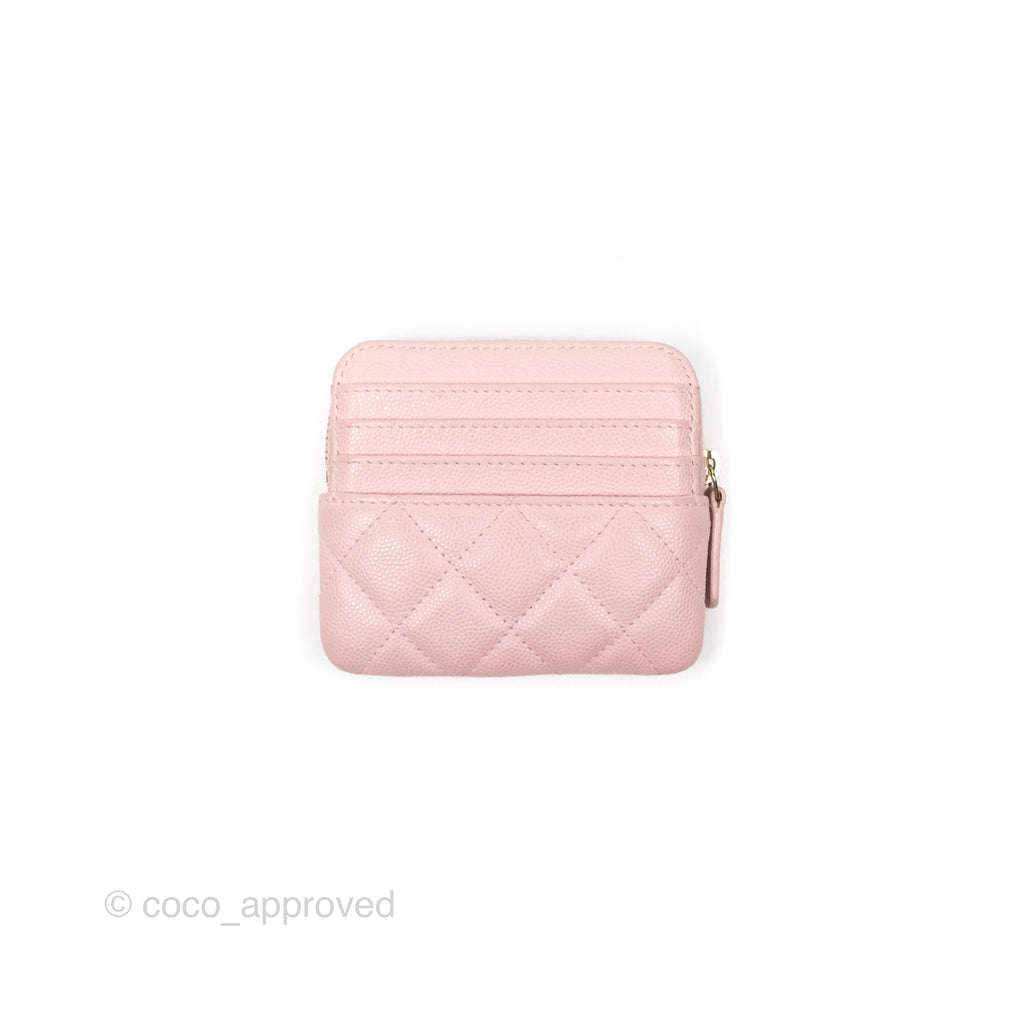 Chanel Quilted Classic Zip Card Holder Wallet Pink Caviar Gold Hardware