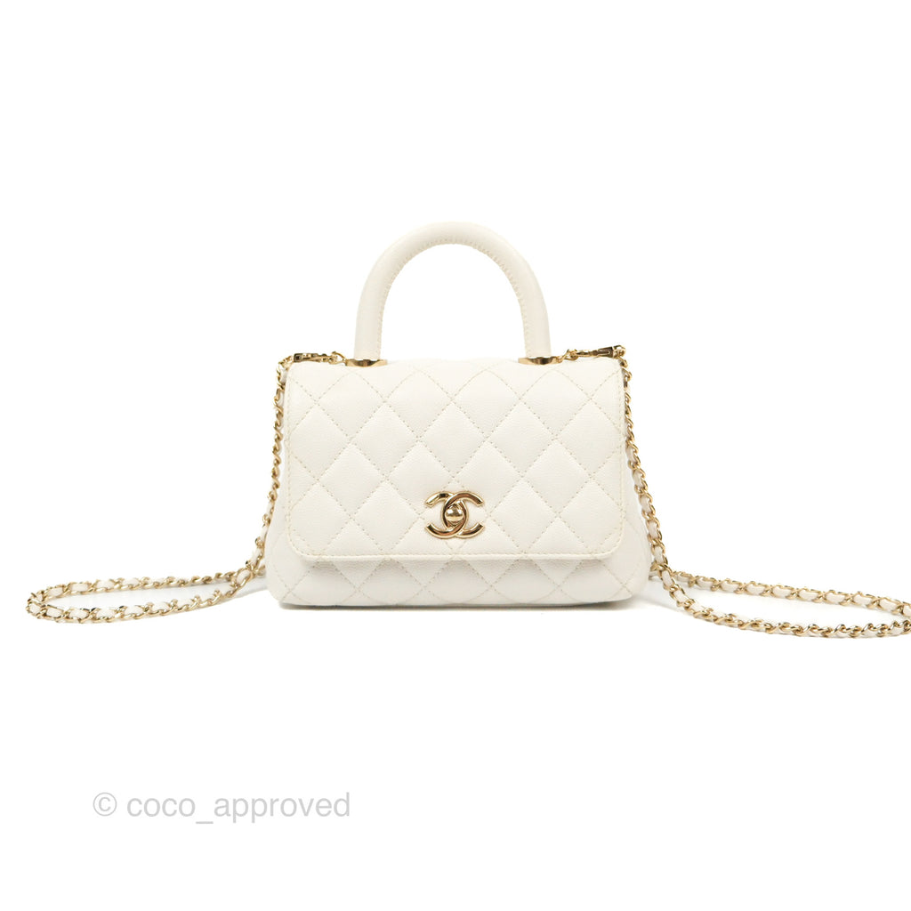 Chanel Mini Coco Handle Quilted Ivory White Caviar Gold Hardware