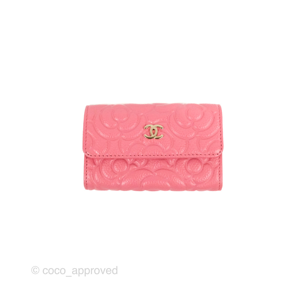 Chanel Camellia Card Holder Pink Caviar Gold Hardware