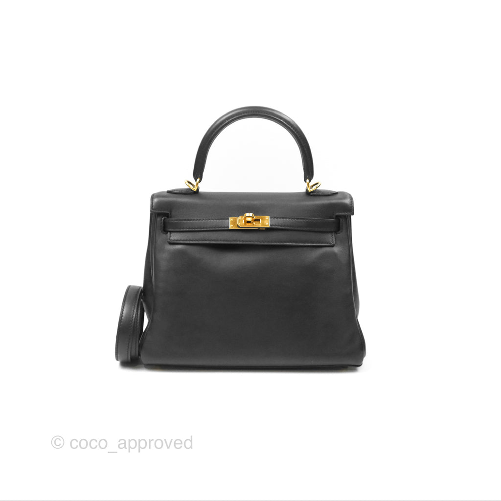 Hermès Retourne Kelly 25 Black Noir 89 Swift Gold Hardware