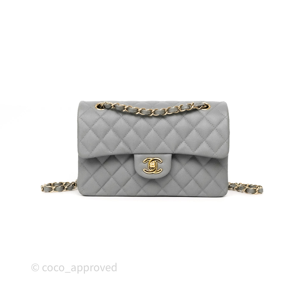 Chanel Small Classic Flap Quilted Grey Caviar Gold Hardware