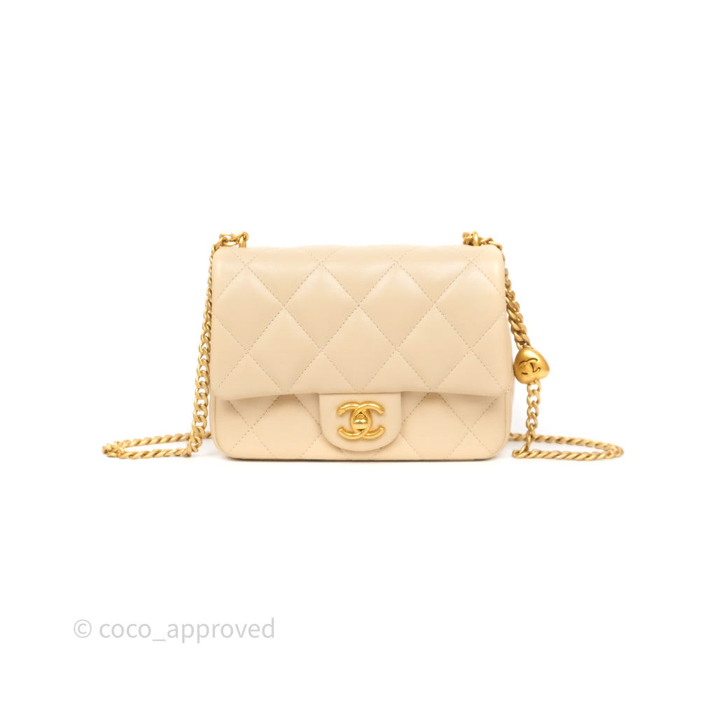 Chanel Sweetheart Mini Flap Beige Shiny Lambskin Aged Gold Hardware
