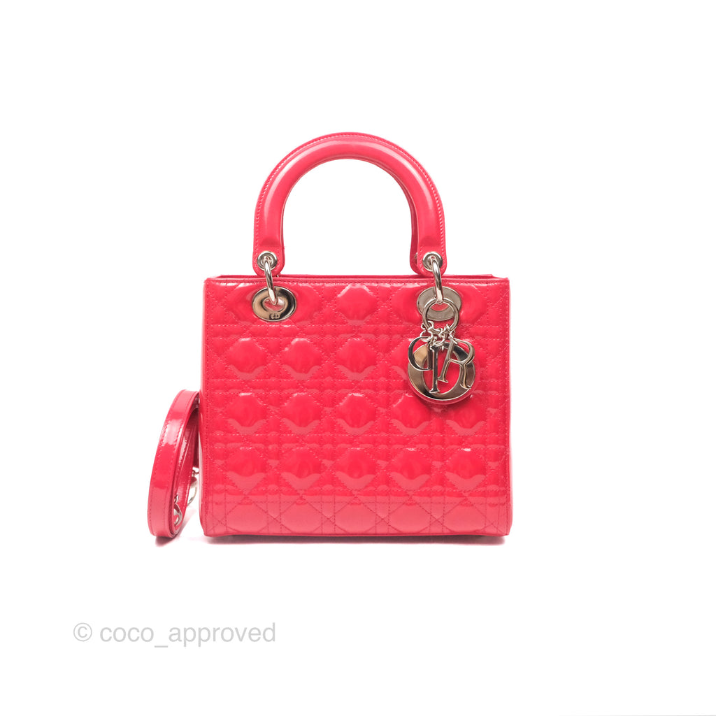 Christian Dior Medium Lady Dior Red Patent Silver Hardware