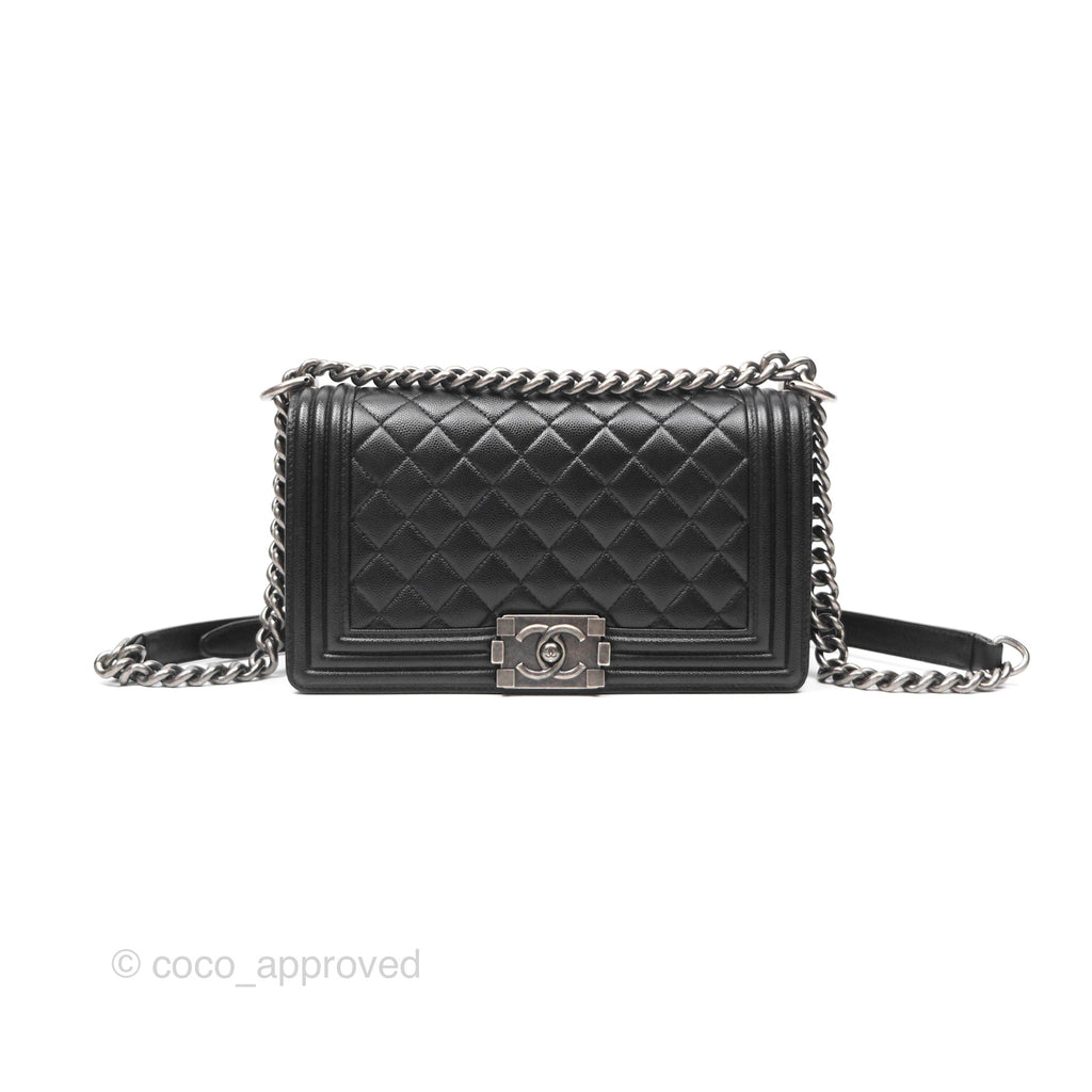 Chanel Medium Boy Quilted Black Caviar Ruthenium Hardware