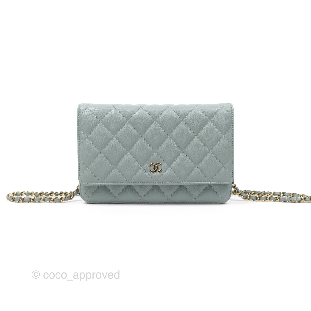 Chanel Quilted Classic Wallet on Chain WOC Green Caviar Silver Hardware