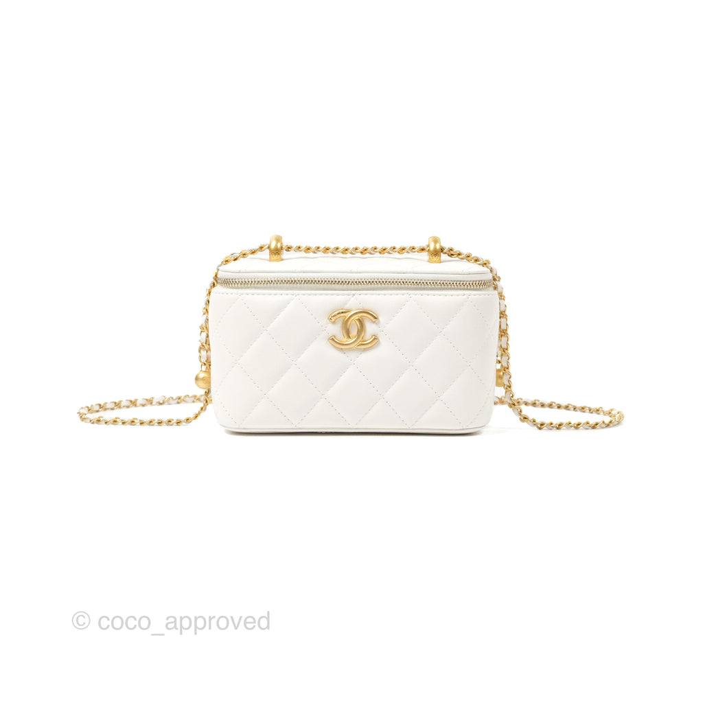 Chanel Perfect Fit Vanity with Adjustable Chain White Lambskin Aged Gold Hardware