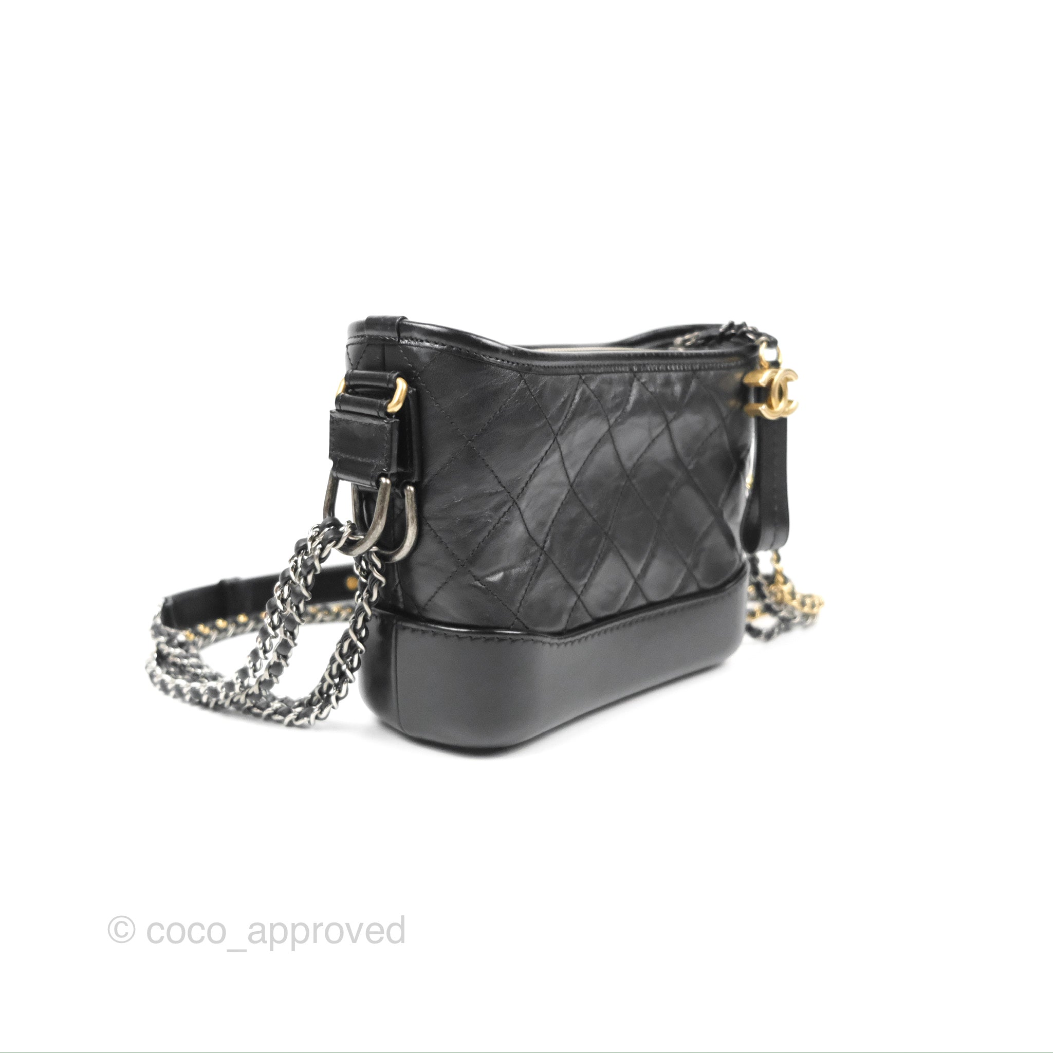 Chanel Small Hobo Bag CC Chain Black Calfskin Aged Gold Hardware