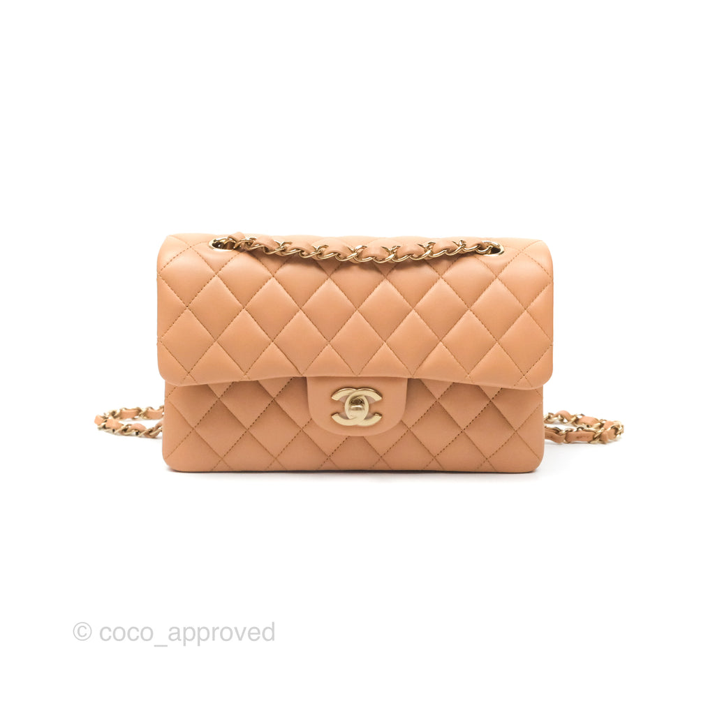 Chanel Small Classic Quilted Flap Beige Lambskin Gold Hardware