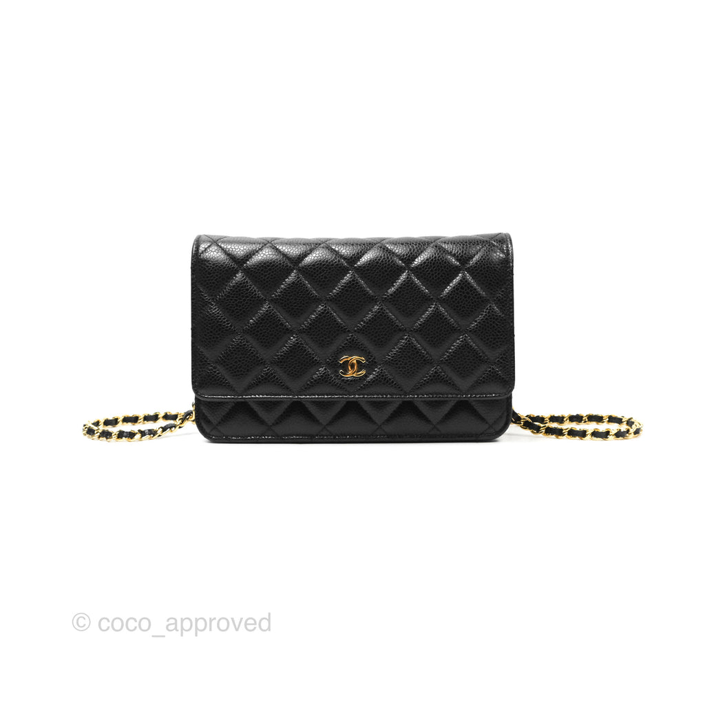 Chanel Classic Quilted Wallet On Chain WOC Black Caviar Gold Hardware