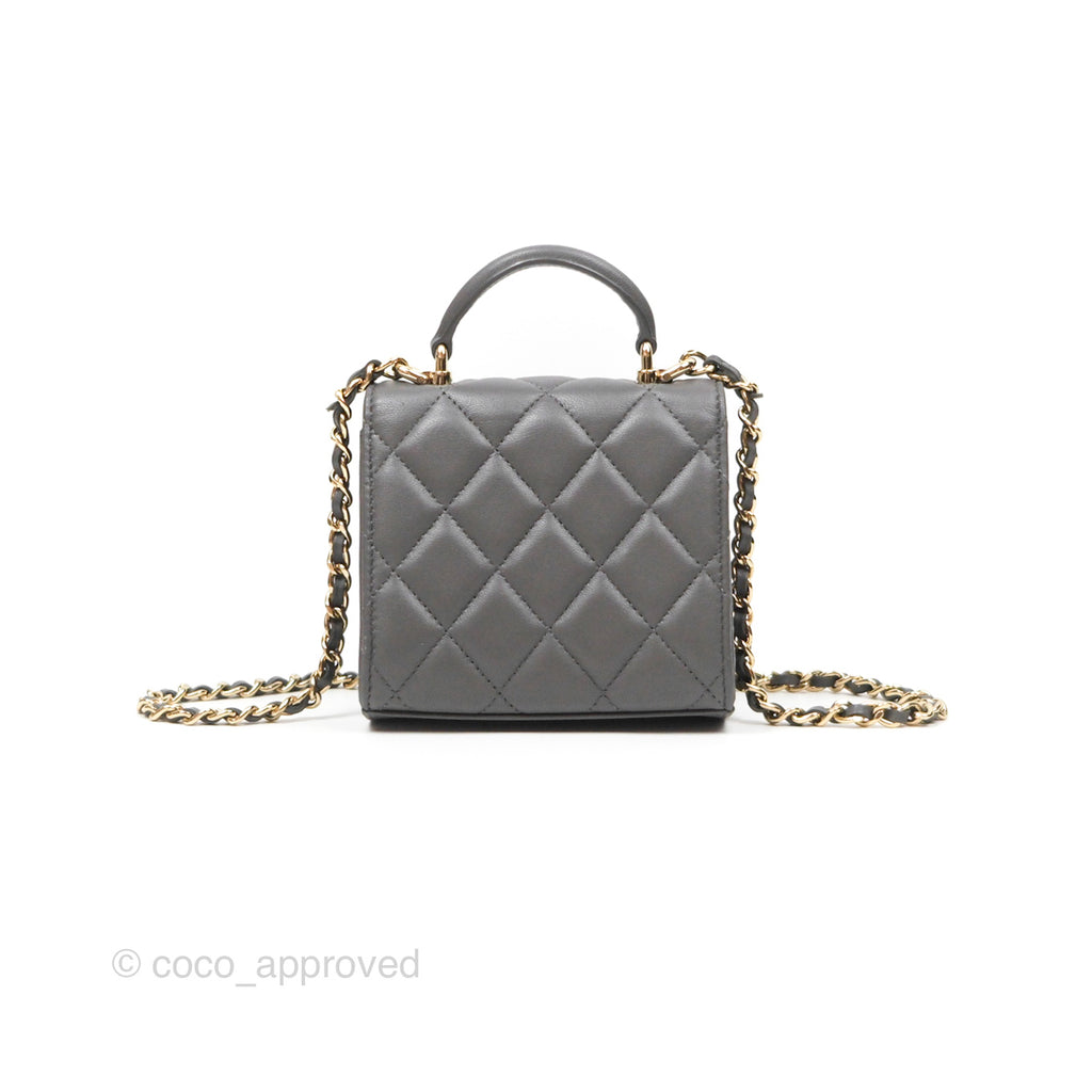 Chanel Mini Handle Clutch With Chain Grey Lambskin Gold Hardware