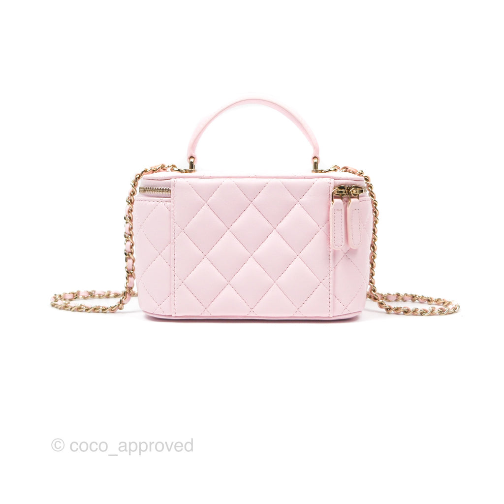 Chanel Vanity Rectangular Top Handle Pink Lambskin Gold Hardware