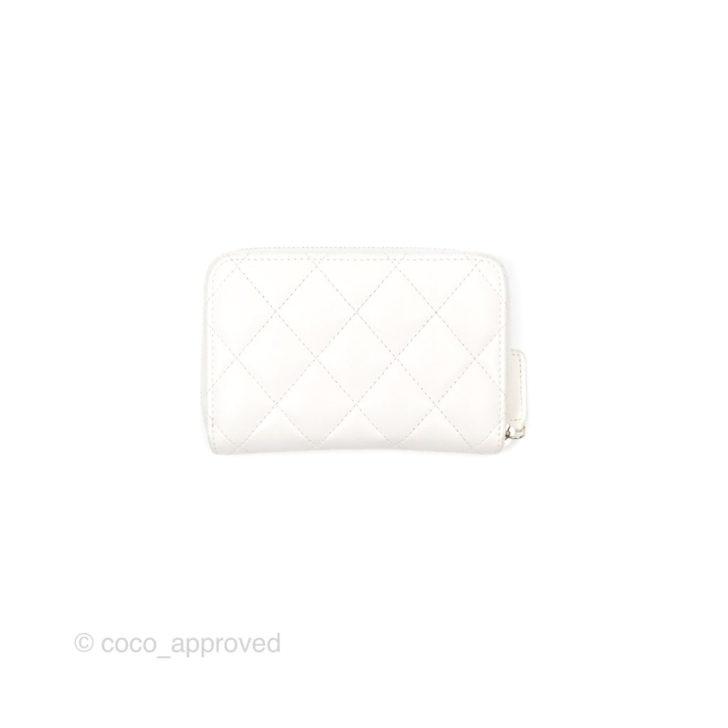 Chanel Pearl CC Zipped Coin Purse White Lambskin Gold Hardware