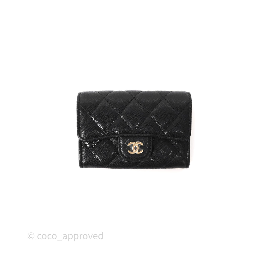 Chanel Flap Card Holder Quilted Black Caviar Gold Hardware 24A