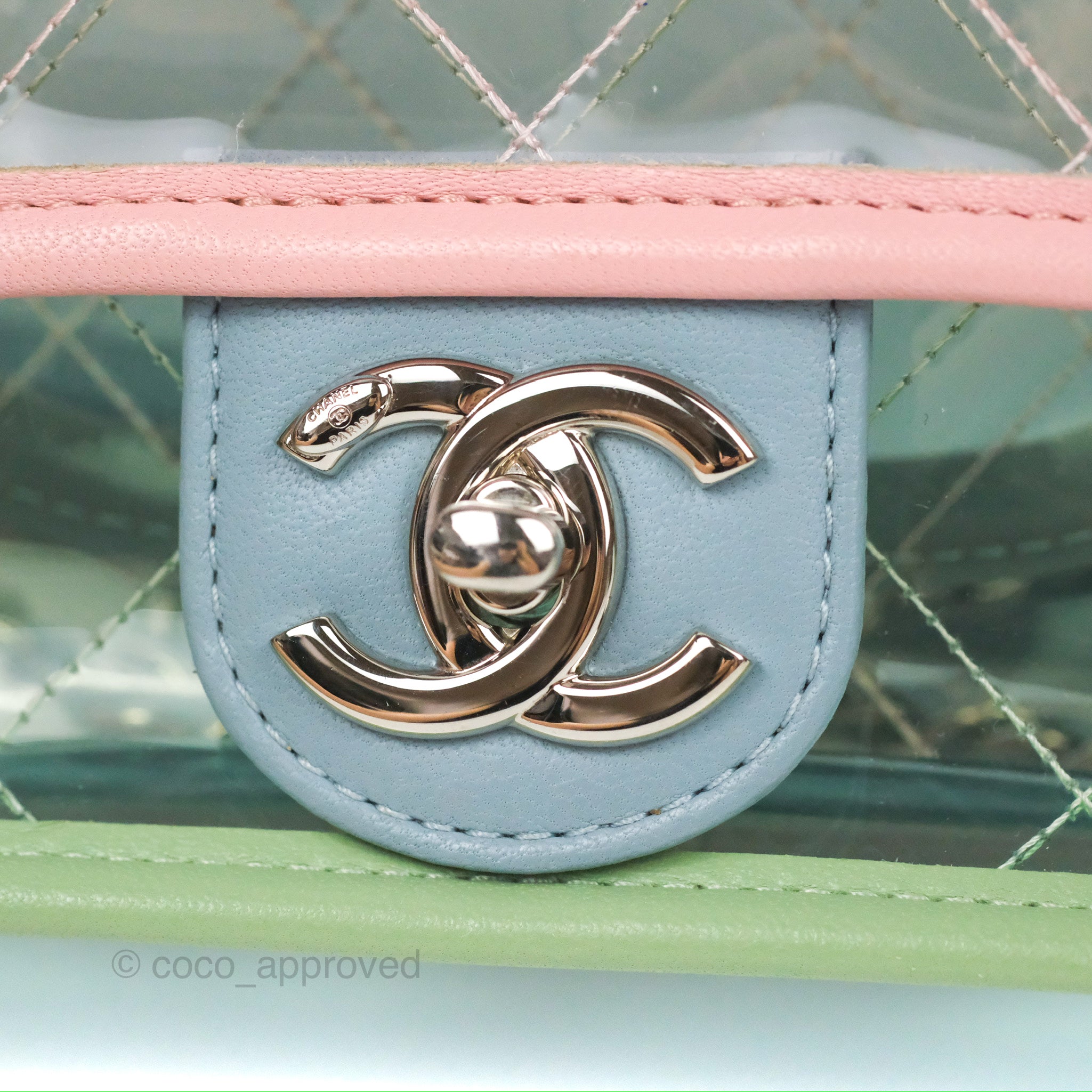 Fashionphile - One of our favorite transparent bags, the Chanel Lambskin  PVC Quilted Mini Coco Splash Flap in Blue Green. Shop our other Clearly  Cute Bags