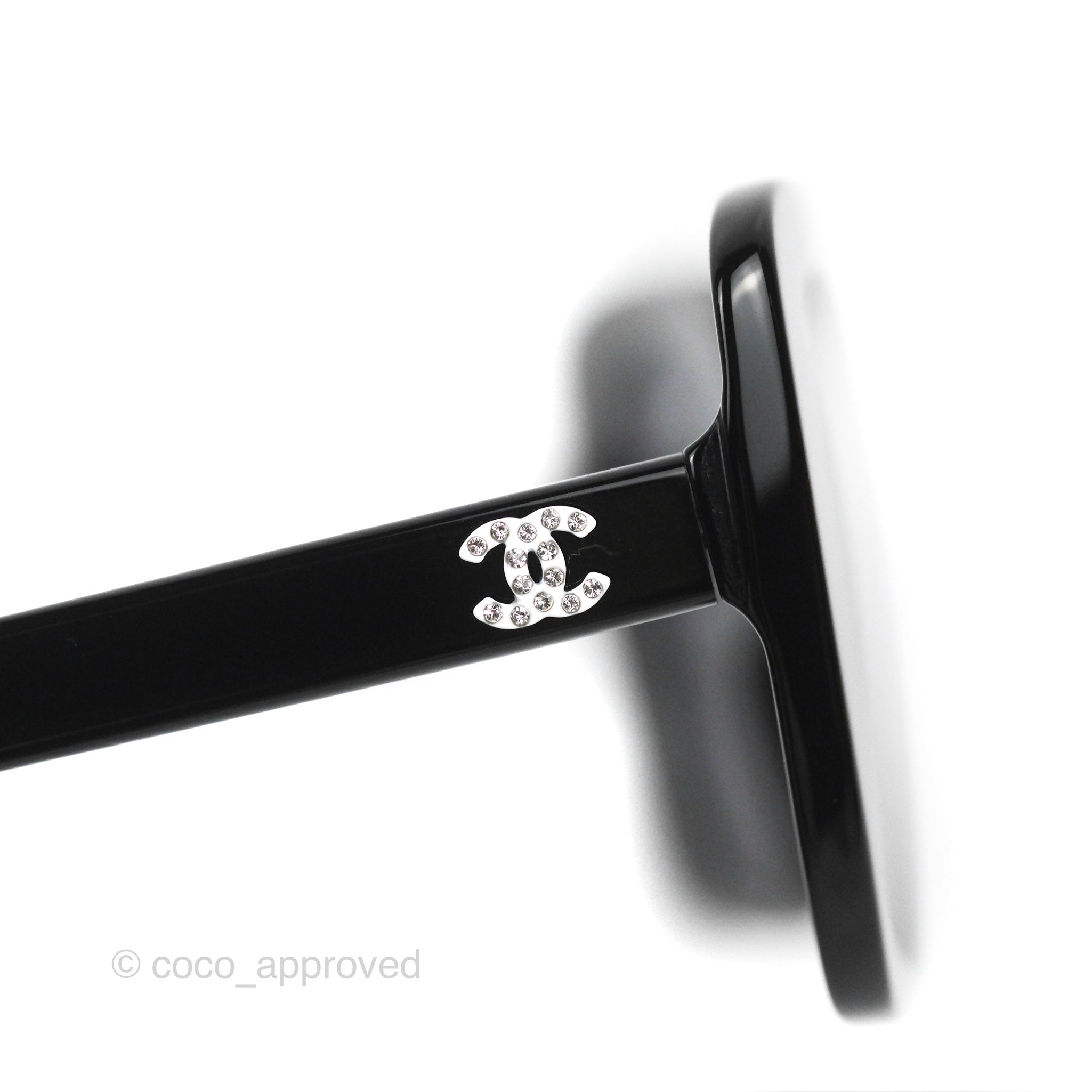 Chanel Acetate Strass Square Polarized Sunglasses Black/White