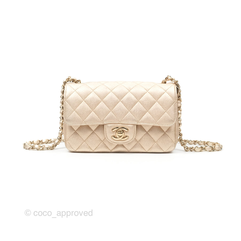 Chanel Mini Rectangular Quilted Iridescent Gold Lambskin Gold Hardware