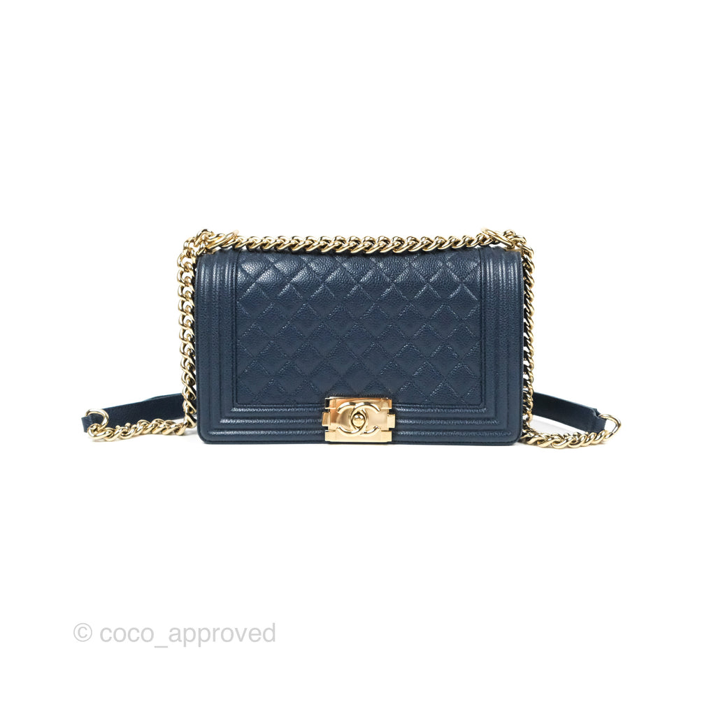 Chanel Quilted Medium Boy Navy Caviar Gold Hardware