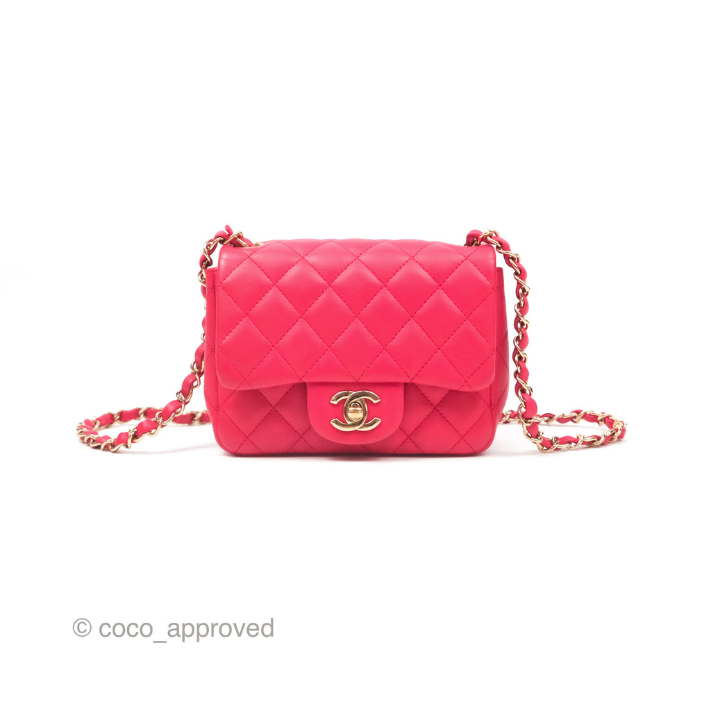 Chanel Mini Square Quilted Red Lambskin Gold Hardware